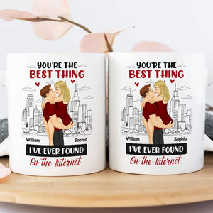 Personalized you're the best thing mug with couple illustration and city skyline design